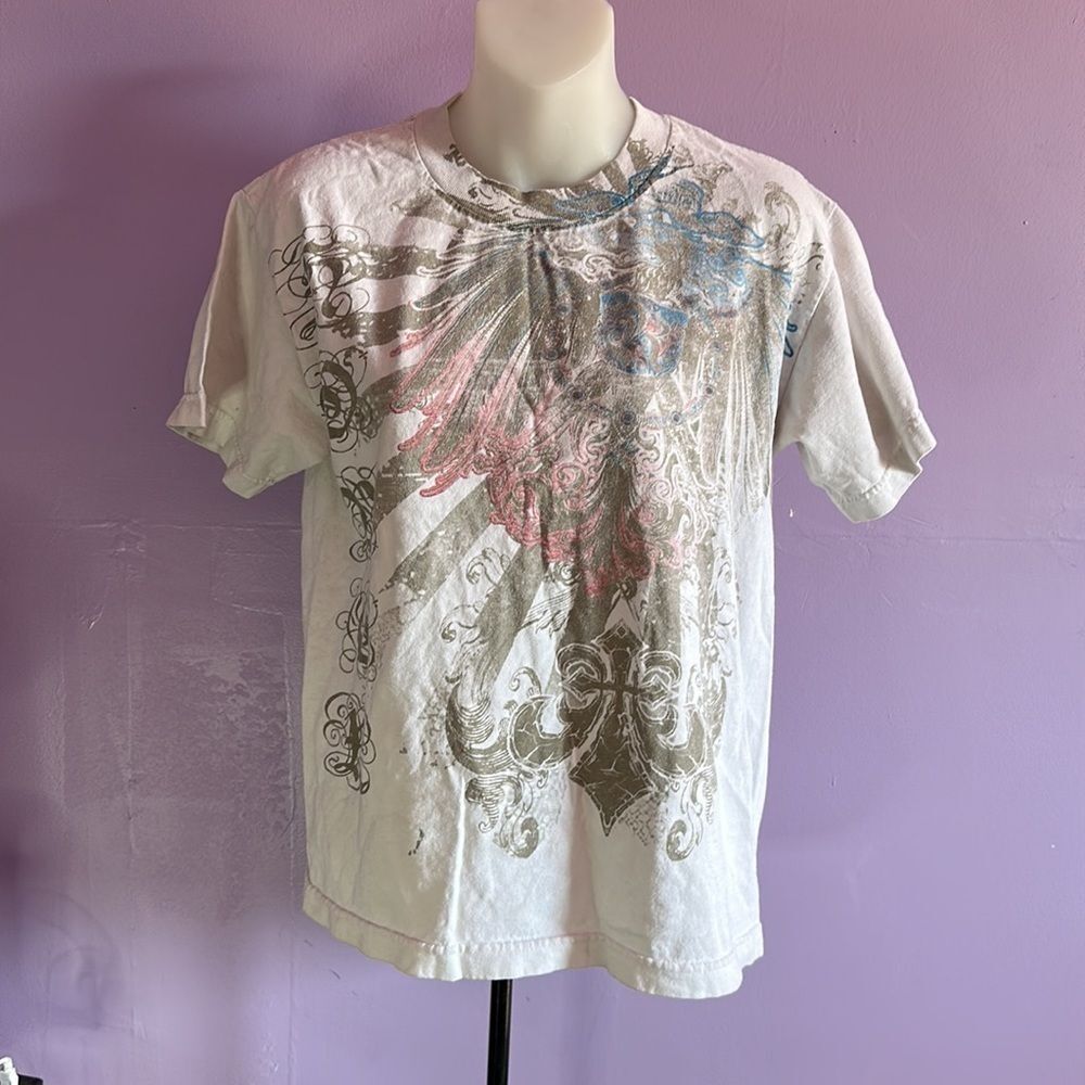 Atika White Short Sleeve T-Shirt Size L Large Casual Tee Unisex